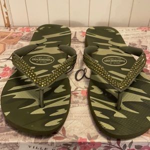 Deborah Evans fancy feet crystal flip flops